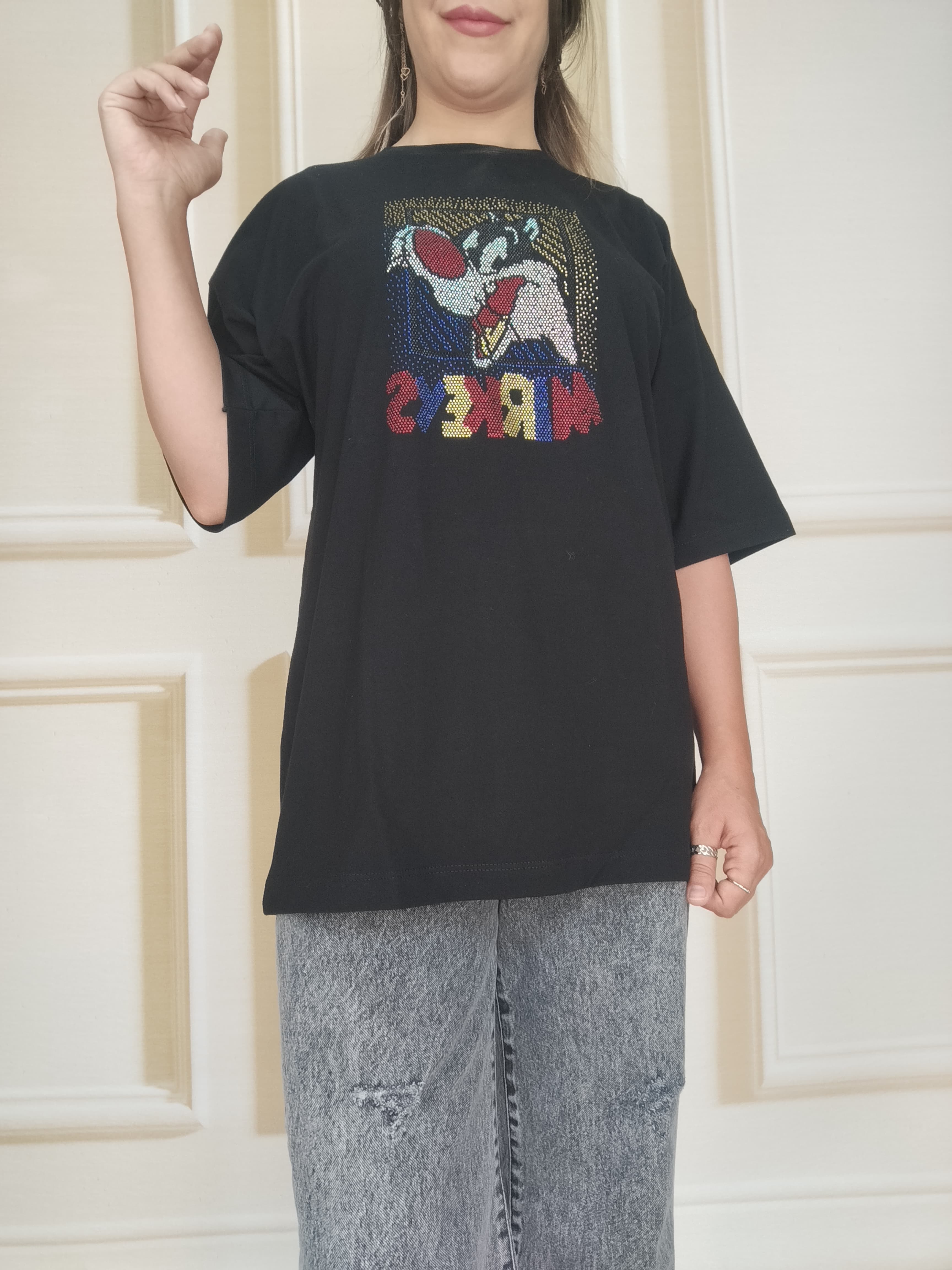 تیشرت زنانه لانگ  نخ پنبه  طرح MIRKEyS