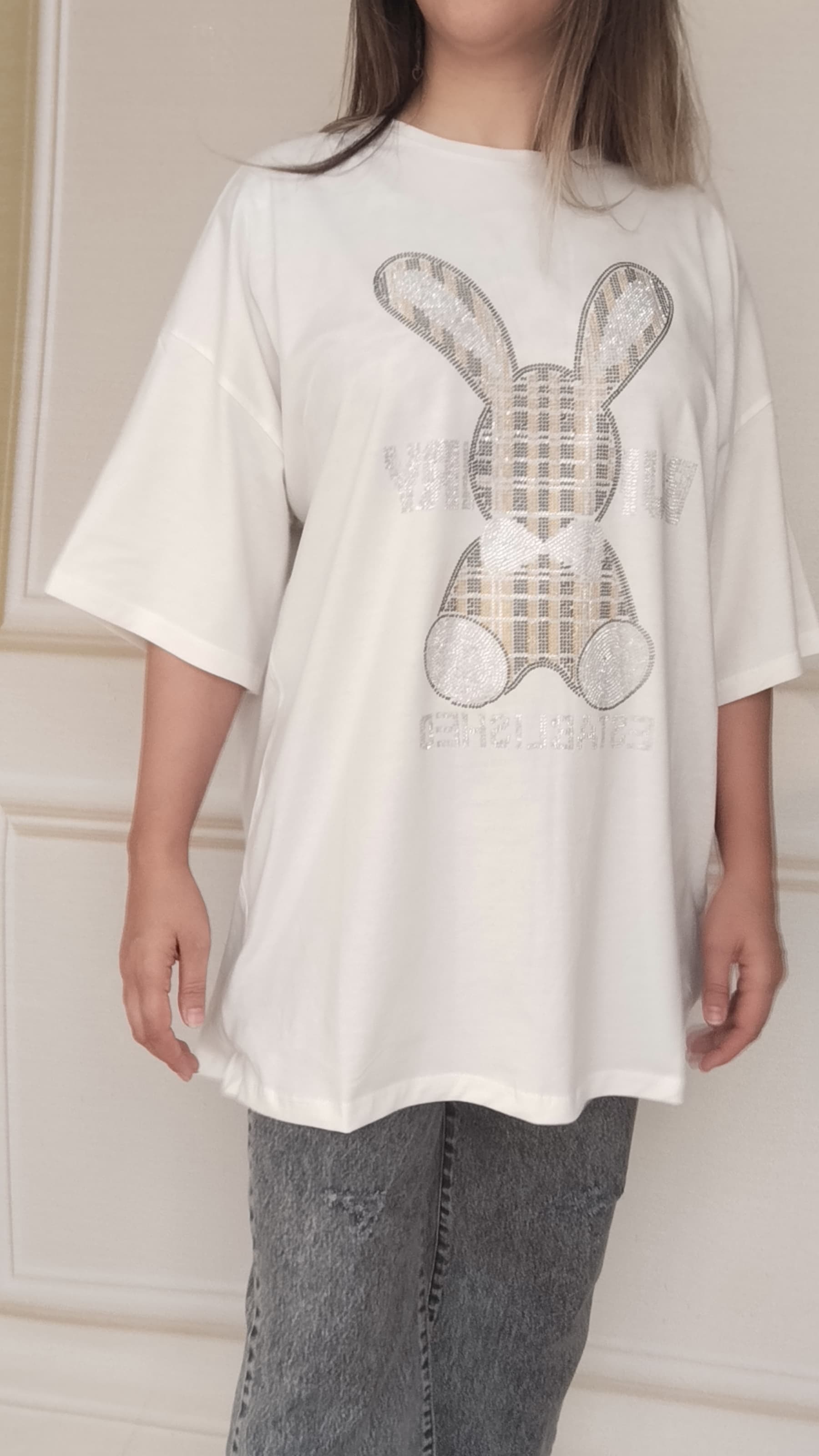 تیشرت زنانه لانگ نخ پنبه طرح  خرگوش