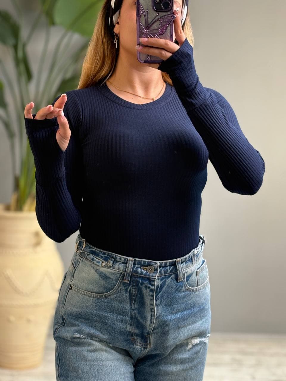 بادی  زنانه یقه گرد  پنبه پلیسه فینگر دار