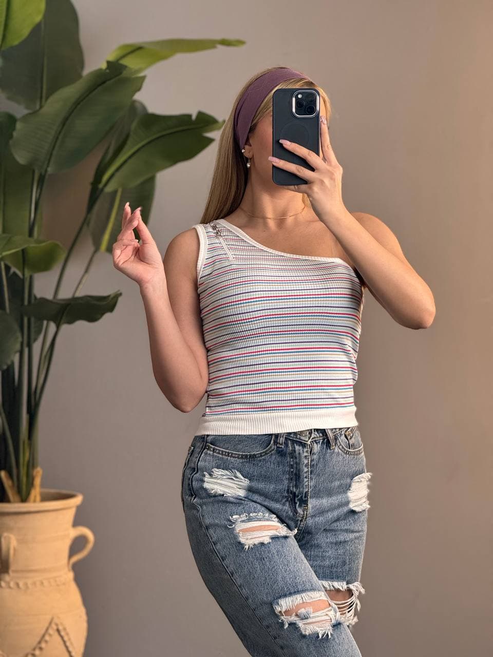 کراپ زنانه پلیسه پنبه راه راه سرخ آبی